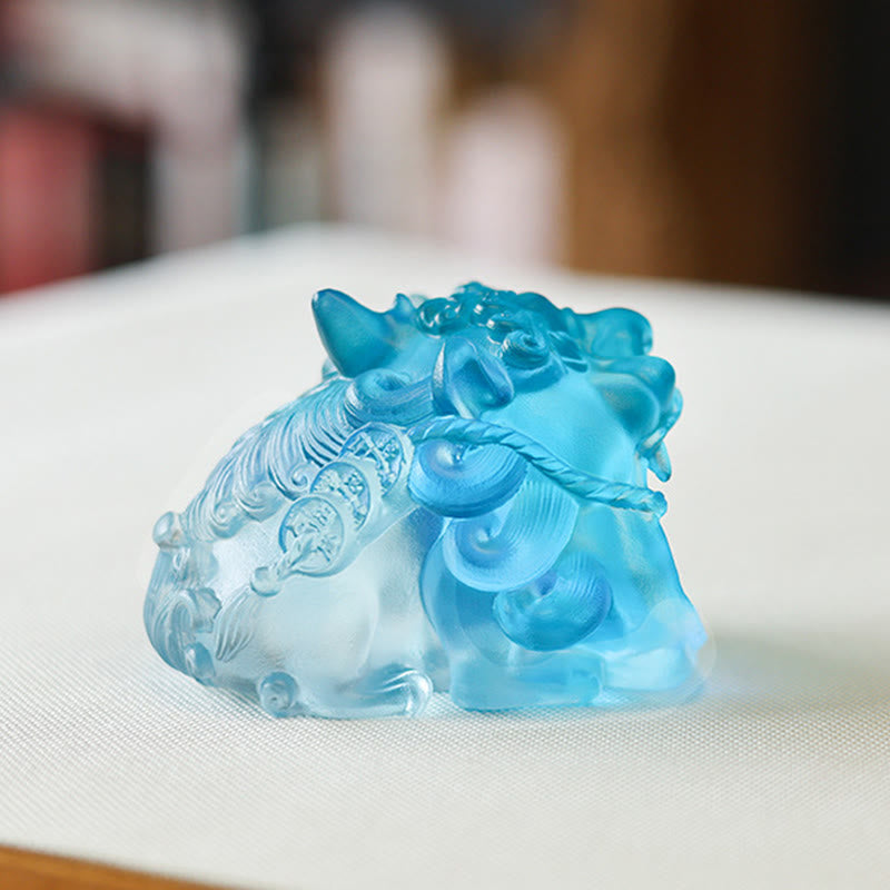 Buddha Stones Handmade Liuli Crystal Gold Swallowing PiXiu Art Piece Home Decoration