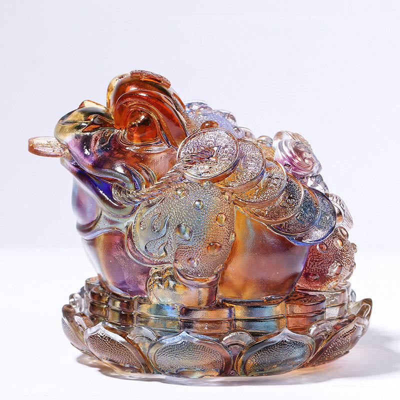 Buddha Stones Feng Shui Frog Coins Handmade Liuli Crystal Art Piece Wealth Home Office Decoration