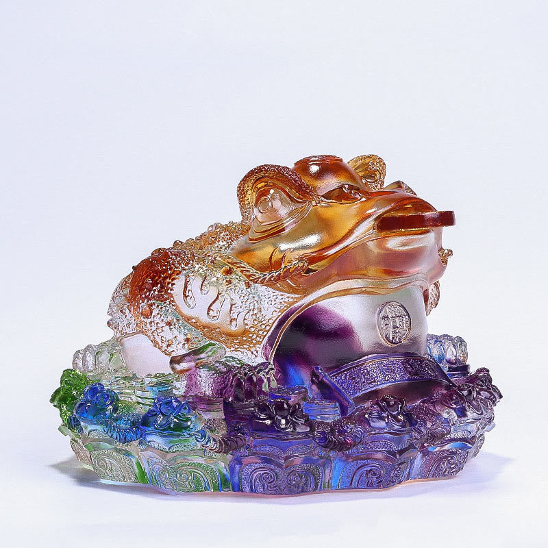 Buddha Stones Feng Shui Frog Coins Handmade Liuli Crystal Art Piece Wealth Home Office Decoration