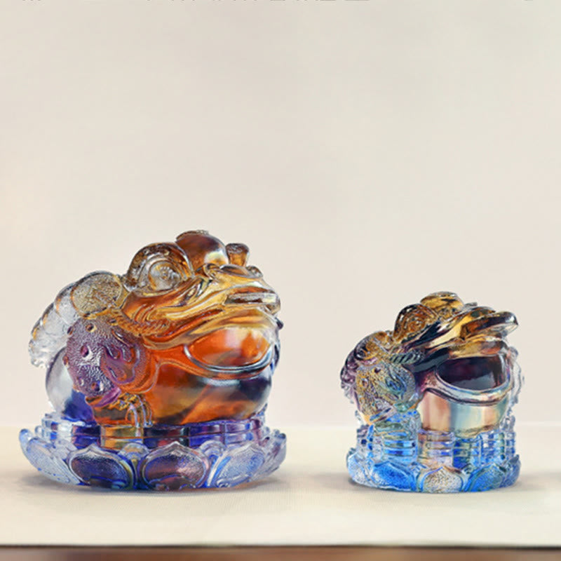 Buddha Stones Feng Shui Frog Coins Handmade Liuli Crystal Art Piece Wealth Home Office Decoration