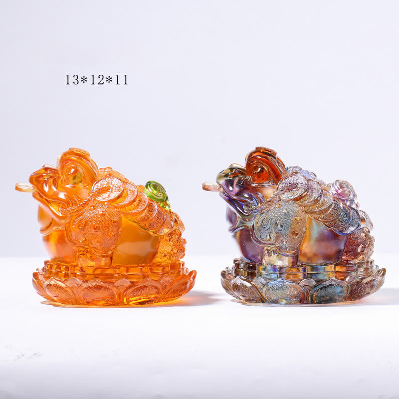 Buddha Stones Feng Shui Frog Coins Handmade Liuli Crystal Art Piece Wealth Home Office Decoration