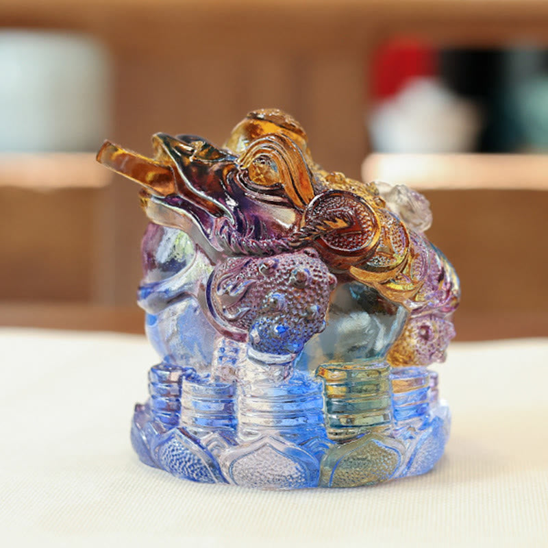 Buddha Stones Feng Shui Frog Coins Handmade Liuli Crystal Art Piece Wealth Home Office Decoration