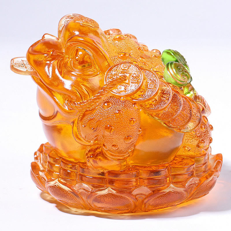 Buddha Stones Feng Shui Frog Coins Handmade Liuli Crystal Art Piece Wealth Home Office Decoration