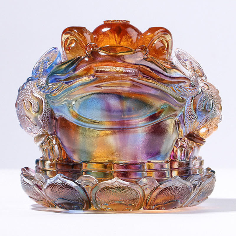 Buddha Stones Feng Shui Frog Coins Handmade Liuli Crystal Art Piece Wealth Home Office Decoration