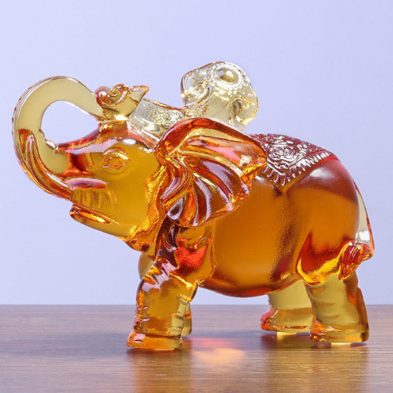 Buddha Stones Yellow Liuli Crystal Elephant Trunk Up Down Design Strength Home Decoration