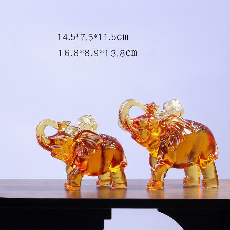 Buddha Stones Yellow Liuli Crystal Elephant Trunk Up Down Design Strength Home Decoration