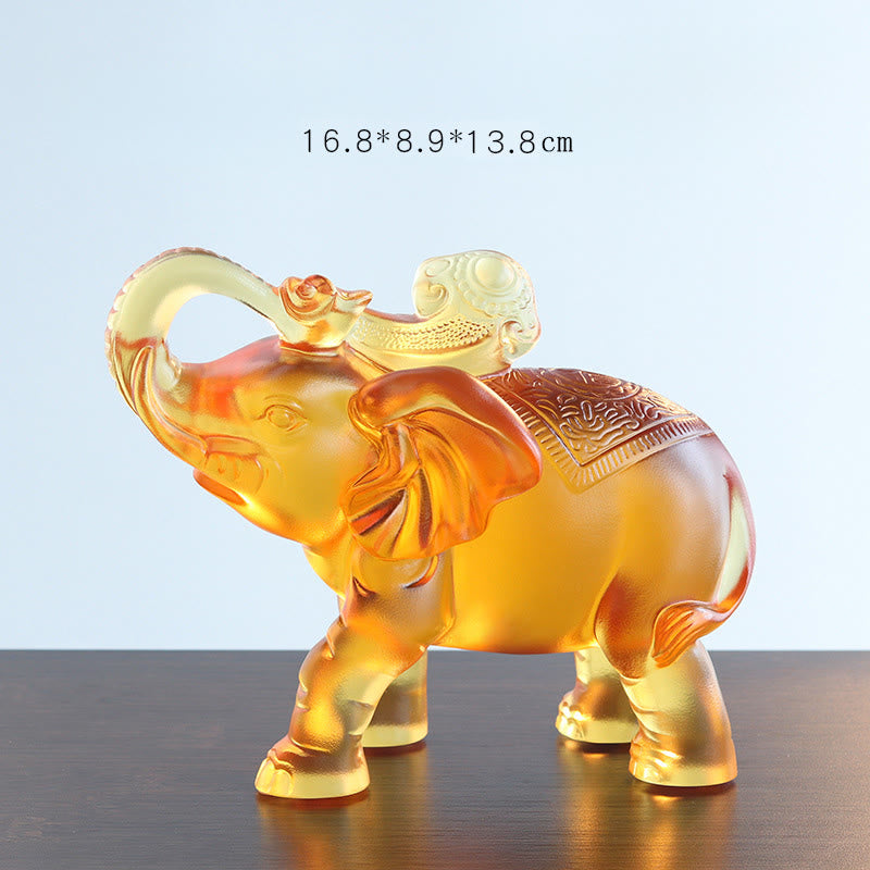 Buddha Stones Yellow Liuli Crystal Elephant Trunk Up Down Design Strength Home Decoration