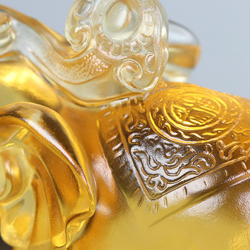Buddha Stones Yellow Liuli Crystal Elephant Trunk Up Down Design Strength Home Decoration