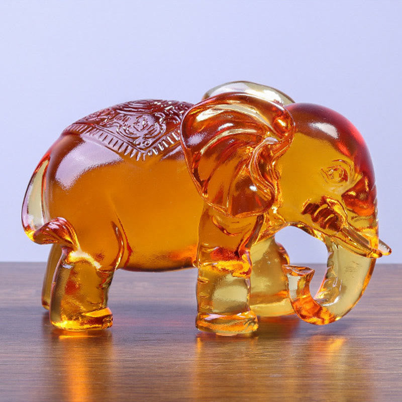 Buddha Stones Yellow Liuli Crystal Elephant Trunk Up Down Design Strength Home Decoration