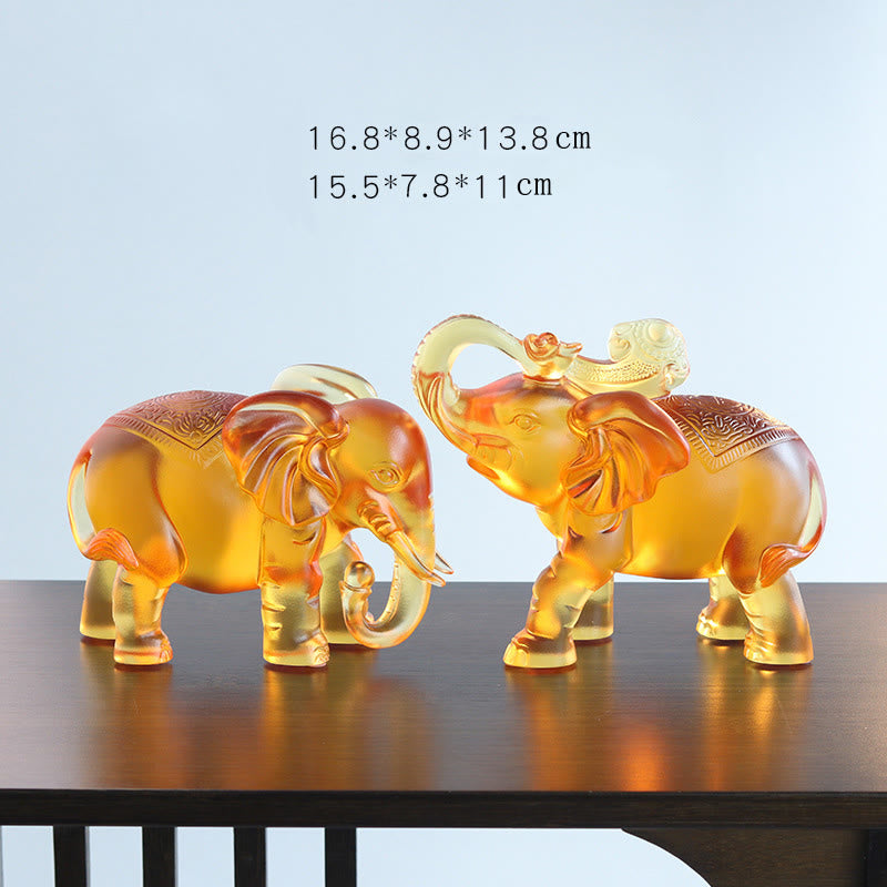 Buddha Stones Yellow Liuli Crystal Elephant Trunk Up Down Design Strength Home Decoration