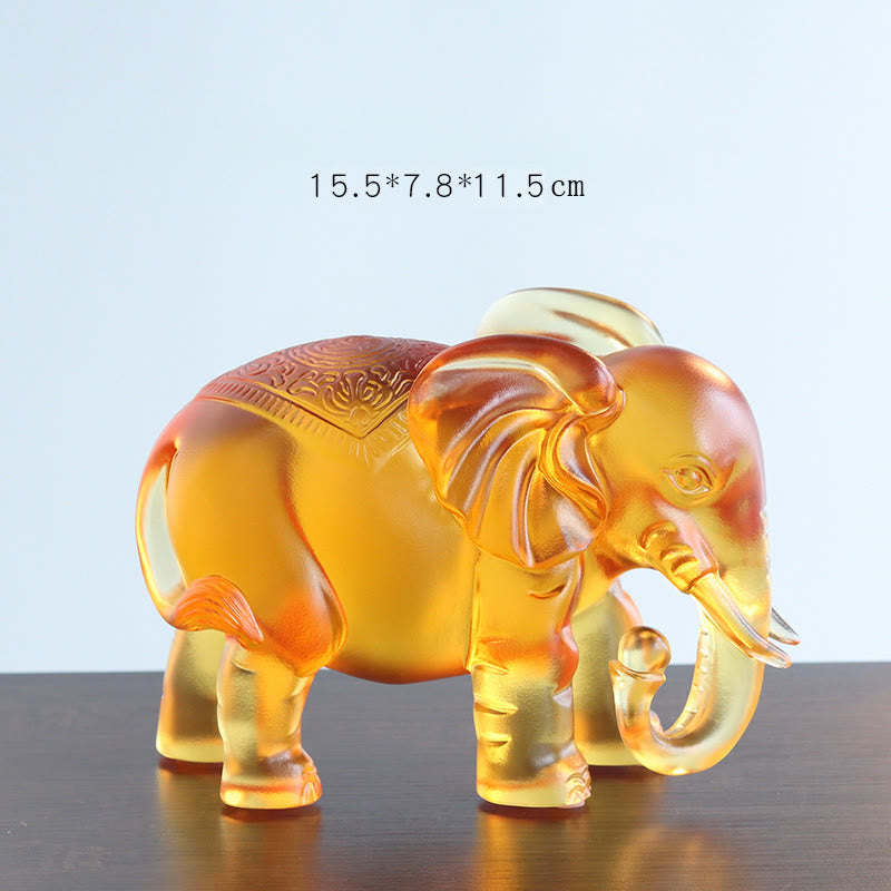 Buddha Stones Yellow Liuli Crystal Elephant Trunk Up Down Design Strength Home Decoration