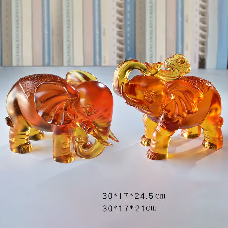 Buddha Stones Yellow Liuli Crystal Elephant Trunk Up Down Design Strength Home Decoration