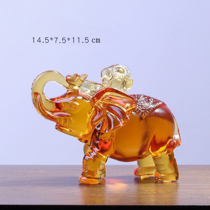 Buddha Stones Yellow Liuli Crystal Elephant Trunk Up Down Design Strength Home Decoration