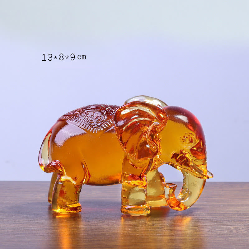 Buddha Stones Yellow Liuli Crystal Elephant Trunk Up Down Design Strength Home Decoration