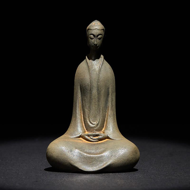 Buddha Stones Handmade Sakyamuni Buddha Iron Powder Rust Cast Resin Statue Home Decoration