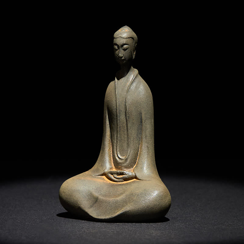 Buddha Stones Handmade Sakyamuni Buddha Iron Powder Rust Cast Resin Statue Home Decoration