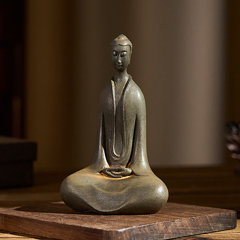 Buddha Stones Handmade Sakyamuni Buddha Iron Powder Rust Cast Resin Statue Home Decoration