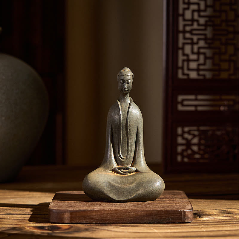 Buddha Stones Handmade Sakyamuni Buddha Iron Powder Rust Cast Resin Statue Home Decoration