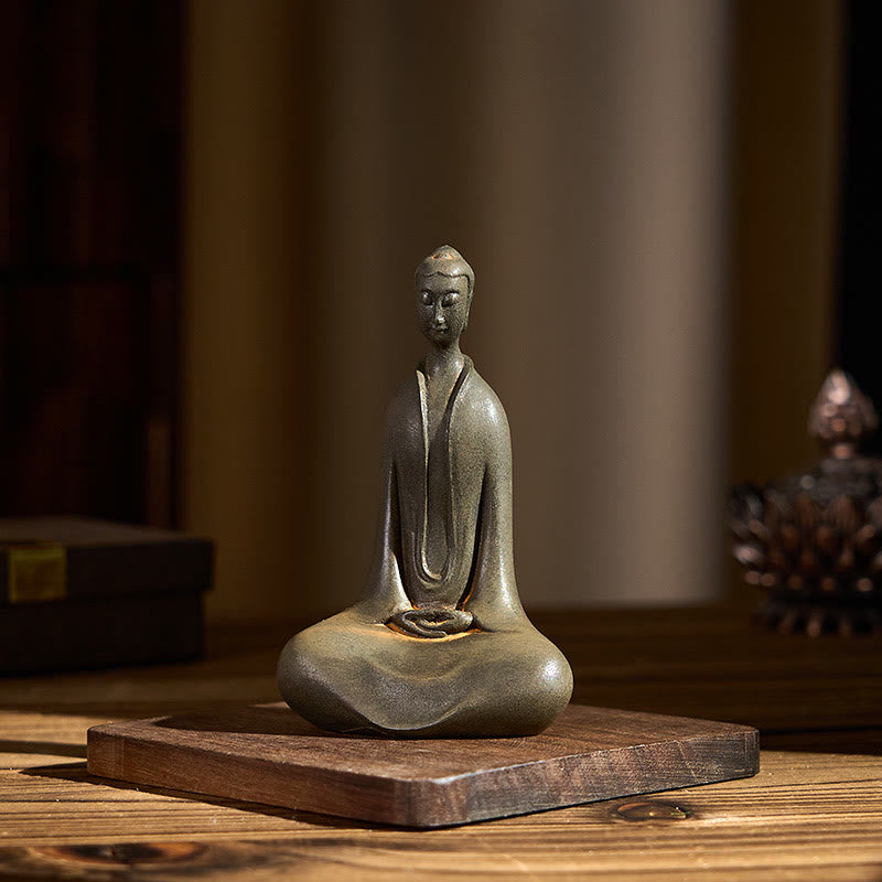 Buddha Stones Handmade Sakyamuni Buddha Iron Powder Rust Cast Resin Statue Home Decoration