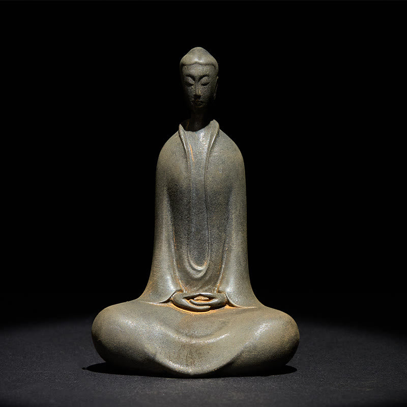 Buddha Stones Handmade Sakyamuni Buddha Iron Powder Rust Cast Resin Statue Home Decoration