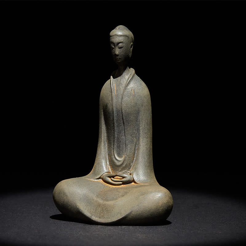 Buddha Stones Handmade Sakyamuni Buddha Iron Powder Rust Cast Resin Statue Home Decoration