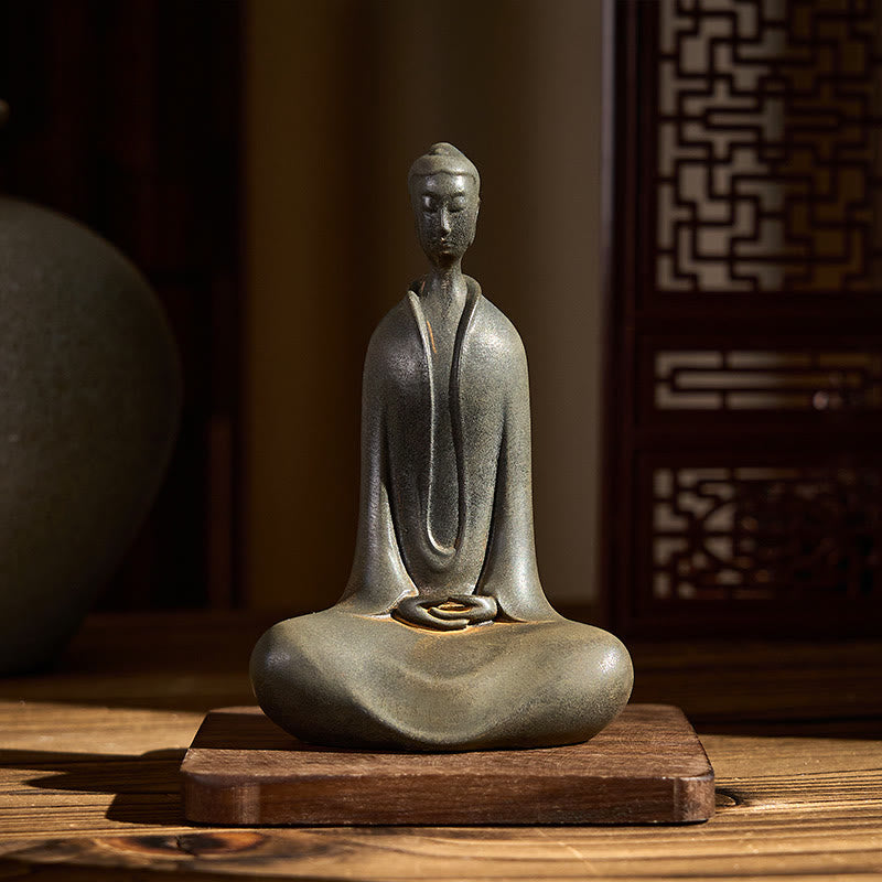 Buddha Stones Handmade Sakyamuni Buddha Iron Powder Rust Cast Resin Statue Home Decoration