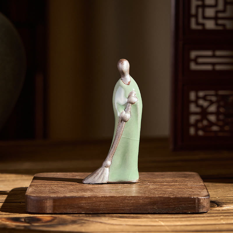 Buddha Stones Small Formless Buddha Sweeping Monk Ceramic Statue Home Decoration 3.5*1.5*7cm