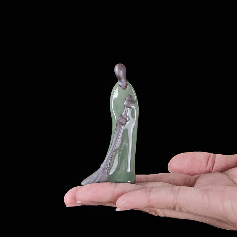 Buddha Stones Small Formless Buddha Sweeping Monk Ceramic Statue Home Decoration 3.5*1.5*7cm