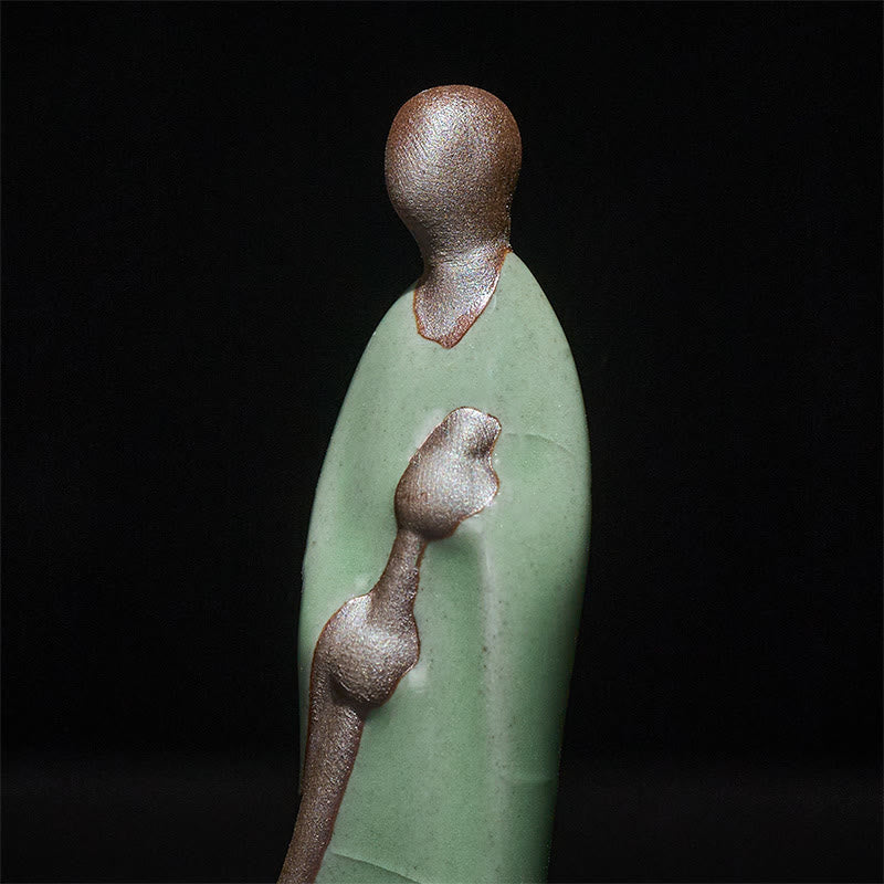 Buddha Stones Small Formless Buddha Sweeping Monk Ceramic Statue Home Decoration 3.5*1.5*7cm