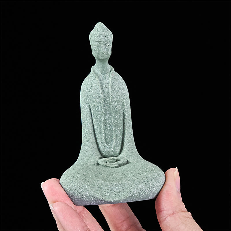 Buddha Stones Meditation Buddha Statue Sandstone Home Figure Desk Decoration 6*4.5*9.5cm