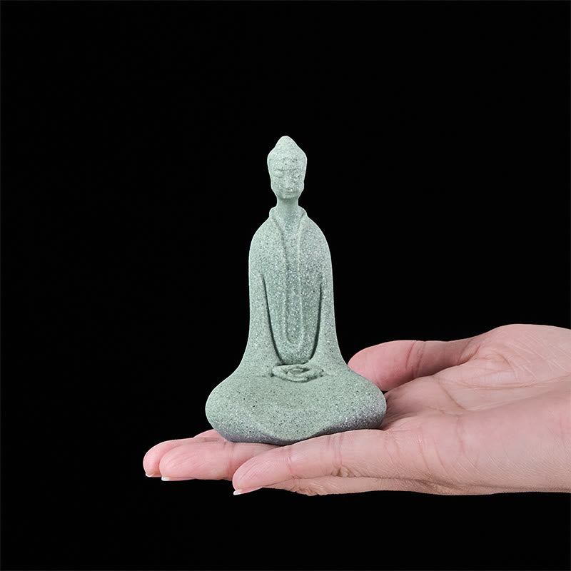 Buddha Stones Meditation Buddha Statue Sandstone Home Figure Desk Decoration 6*4.5*9.5cm
