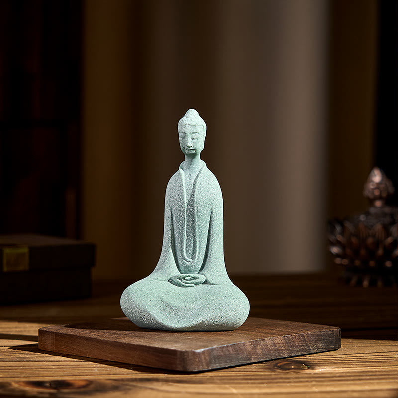Buddha Stones Meditation Buddha Statue Sandstone Home Figure Desk Decoration 6*4.5*9.5cm