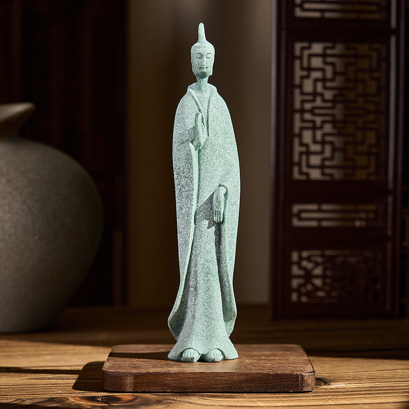 Buddha Stones Meditation Buddha Standing Statue Sandstone Home Decoration 3.8*6.5*17cm