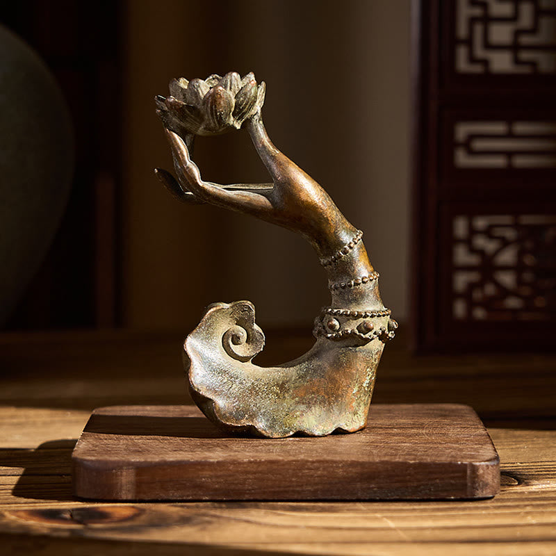 Buddha Stones Classic Buddha's Hand Lotus Alloy Home Decoration 4.7*2.9*8.4 cm