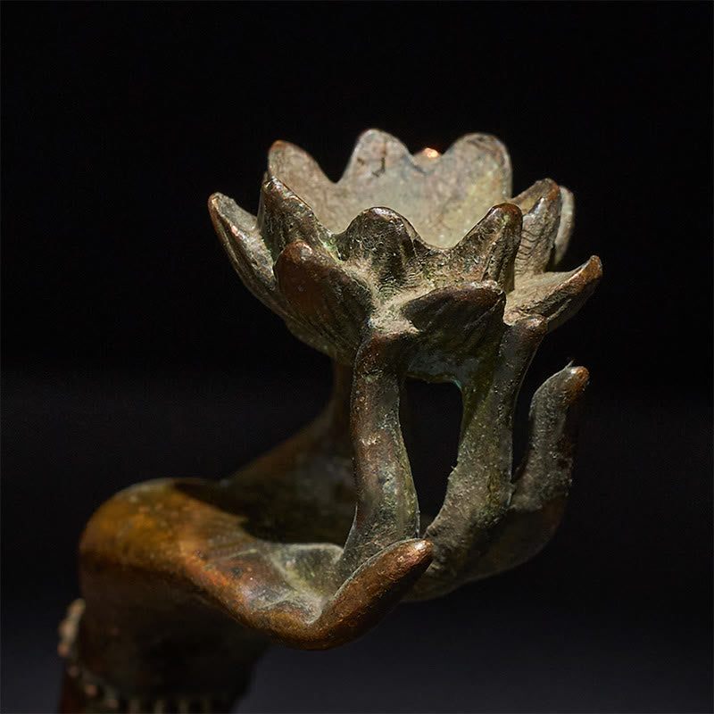 Buddha Stones Classic Buddha's Hand Lotus Alloy Home Decoration 4.7*2.9*8.4 cm