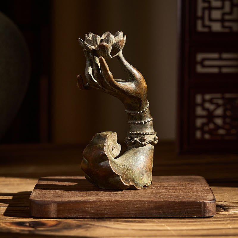 Buddha Stones Classic Buddha's Hand Lotus Alloy Home Decoration 4.7*2.9*8.4 cm