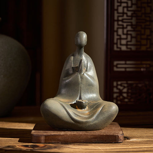 Buddha Stones Handmade Formless Buddha Iron Powder Rust Cast Resin Statue Decoration 11.5*9*6.5 cm