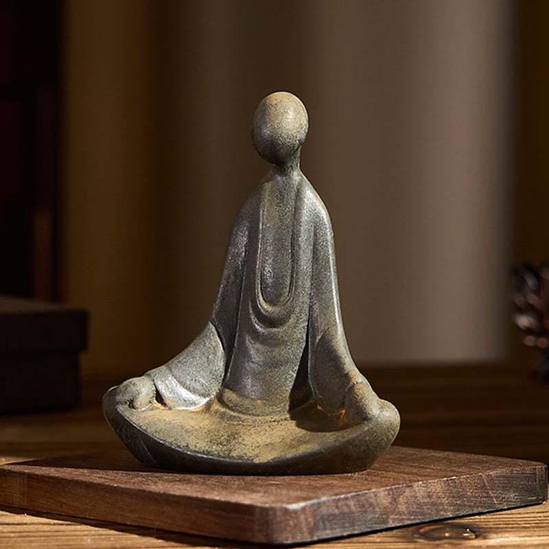 Buddha Stones Handmade Sitting Formless Buddha Iron Powder Rust Cast Resin Statue Decoration