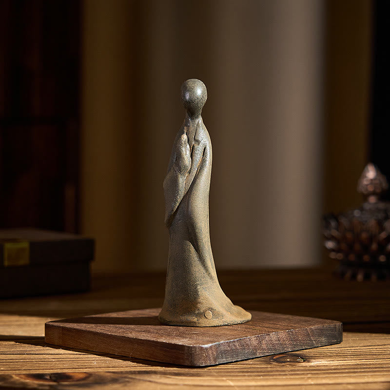 Buddha Stones Handmade Standing Formless Buddha Iron Powder Rust Cast Resin Statue Decoration