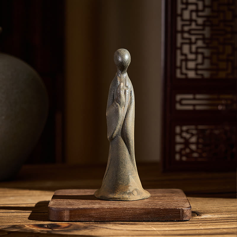 Buddha Stones Handmade Standing Formless Buddha Iron Powder Rust Cast Resin Statue Decoration