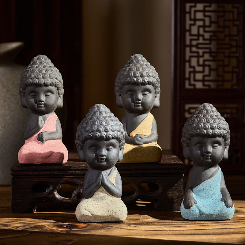 Buddha Stones Tathagata Buddha Symbol Design Purple Clay Serenity Desk Decoration