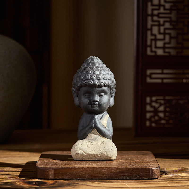 Buddha Stones Tathagata Buddha Symbol Design Purple Clay Serenity Desk Decoration