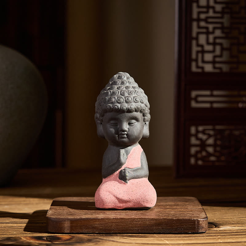 Buddha Stones Tathagata Buddha Symbol Design Purple Clay Serenity Desk Decoration
