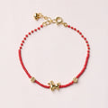 Buddha Stones 925 Sterling Silver Plated Gold Year of the Horse Red Liuli Glass Prosperity Bracelet
