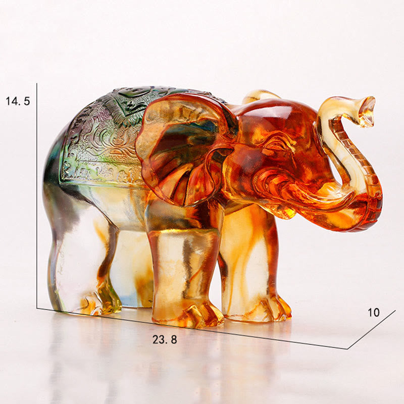 Buddha Stones Handmade Liuli Crystal Elephant Art Piece Wisdom Wealth Home Decoration