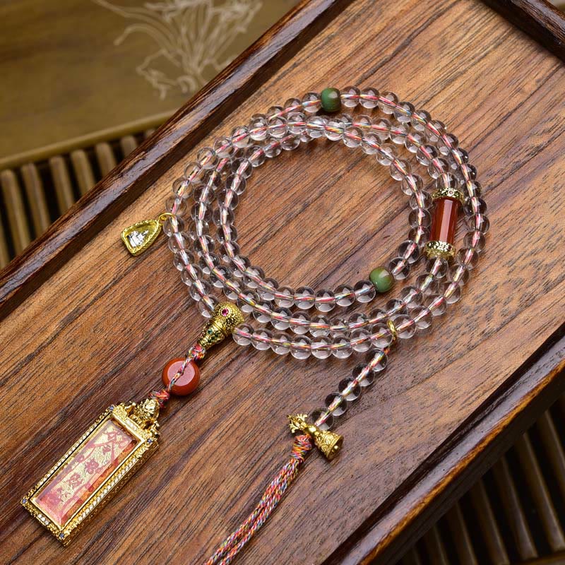 Buddha Stones 108 Beads Liuli Crystal Dzi Bead Agate Blessings Tassel Mala