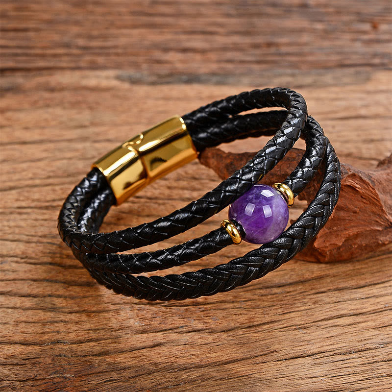 Buddha Stones Multicolored Bead Green Tiger Eye Amethyst Craved Six True Words Leather Balance Bracelet
