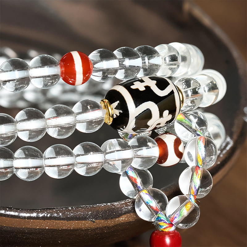 Buddha Stones 108 Beads Liuli Crystal Dzi Bead Agate Blessings Tassel Mala