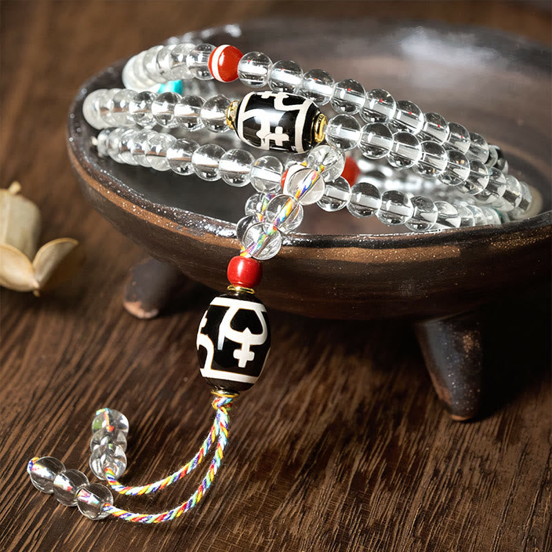 Buddha Stones 108 Beads Liuli Crystal Dzi Bead Agate Blessings Tassel Mala