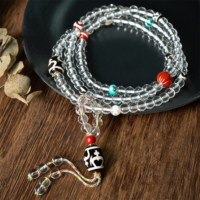 Buddha Stones 108 Beads Liuli Crystal Dzi Bead Agate Blessings Tassel Mala
